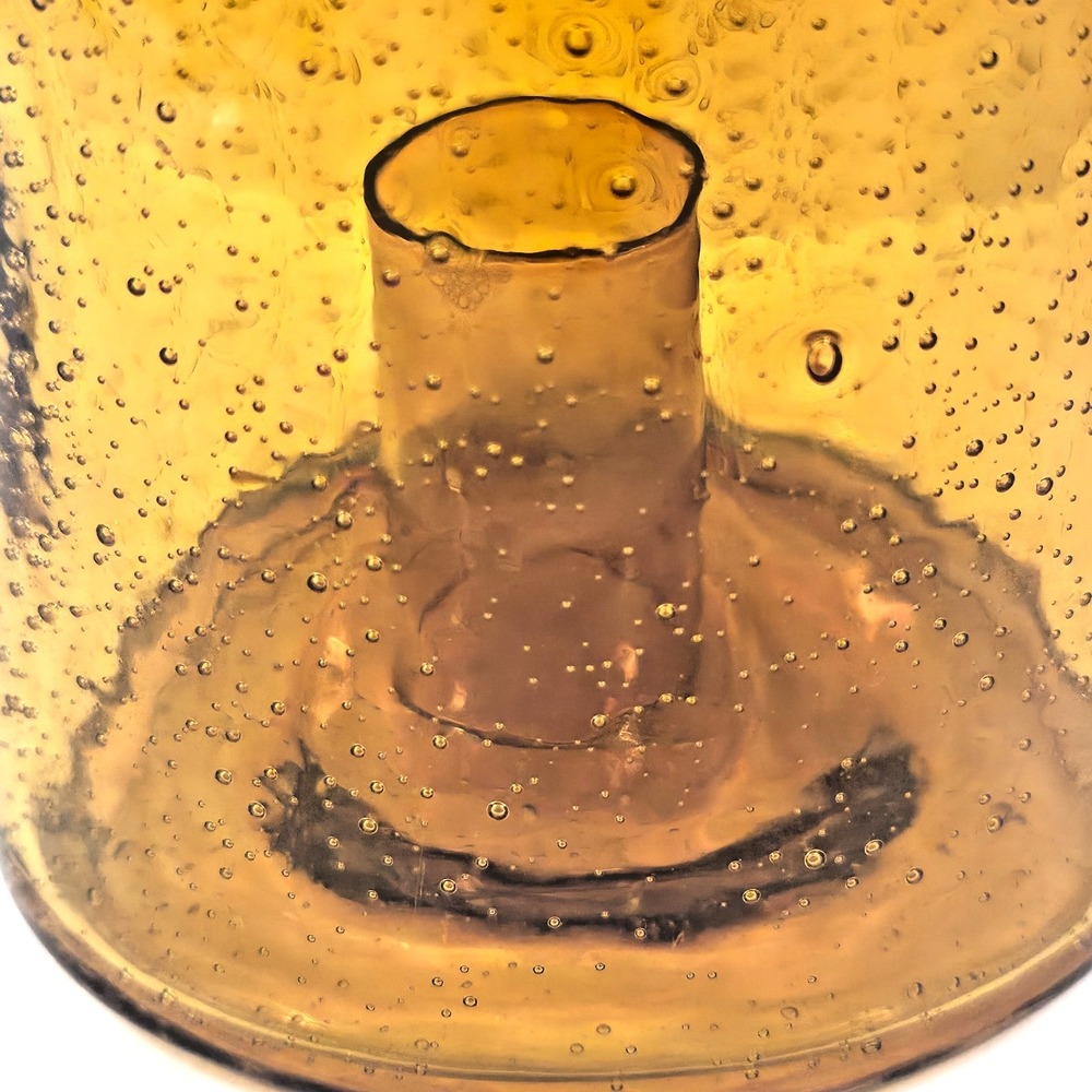 Vintage Amber Bubble Glass Candle Hurricane Taper Holder Tall Mid Century Decor - Picture 8 of 9